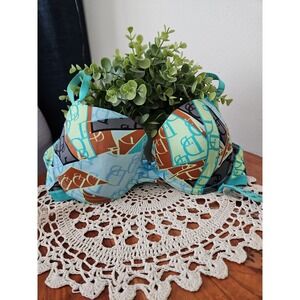Push Up Bra Padded Underwire Aqua Blue Brown Print Design 36C